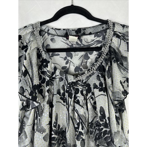 Cocomo Sleeveless Top Blouse Women Size L Gray Black Floral Chain Necklace - Picture 4 of 13